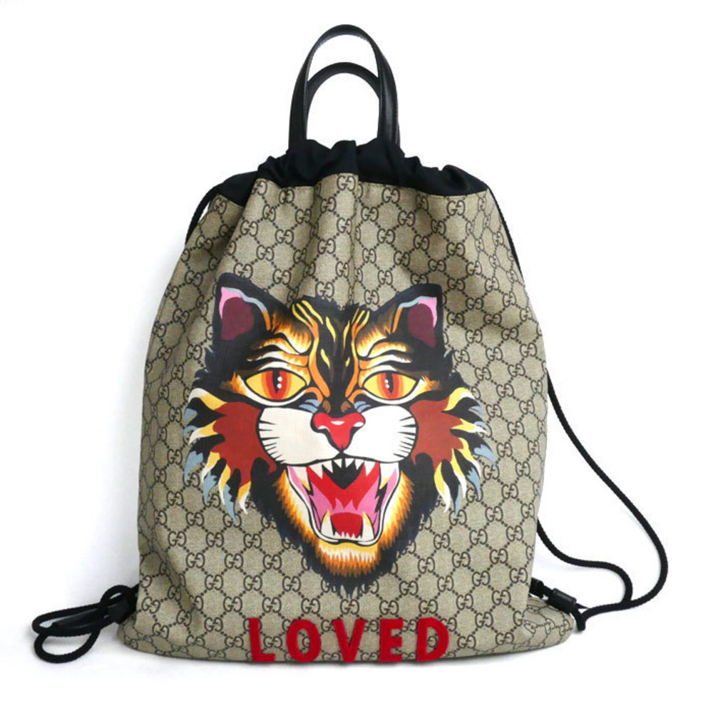 Gucci Cat Tan Drawstring Angry Backpack - image 2